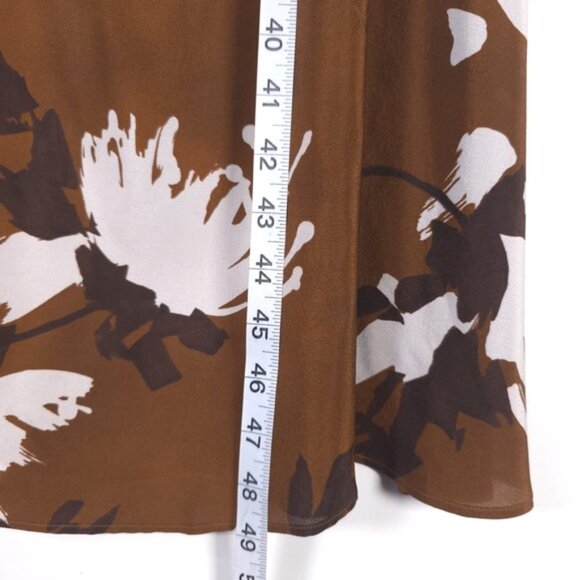 MaxMara Studio 100% SILK Floral Neck Tie Midi Dress Brown No Size Tag L / XL - Picture 10 of 14